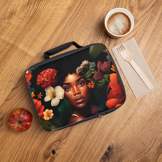 Brown Girl Flower African American Lunch Bag