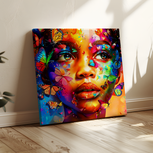 Butterfly Girl Abstract African American Canvas Art