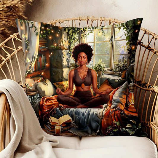 Let's Meditate African American Pillow
